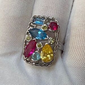 Multicolor-Stone-glass  925 Silver stamped Cocktail Ring, Statement Ring nwob